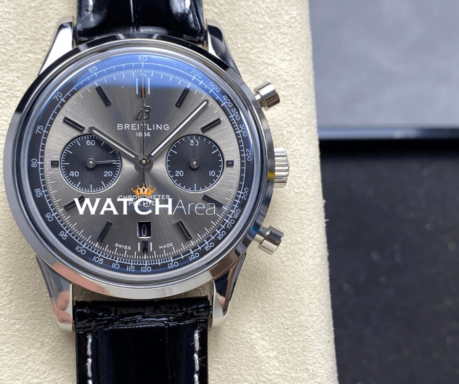 Breitling Chronometer Premier - Gray Dial - Black Leather Strap