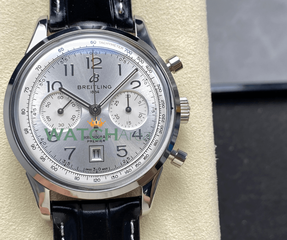 Breitling Chronometer Premier (Ref. AB0930371G1P1). White Dial, SS Case on Black leather strap.
