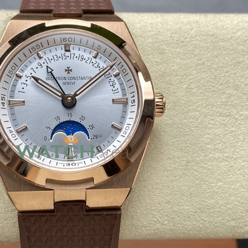 Vacheron Constantin - Overseas/Moon Phase - White Dial - RG Bezel - Brown Rubber Strap