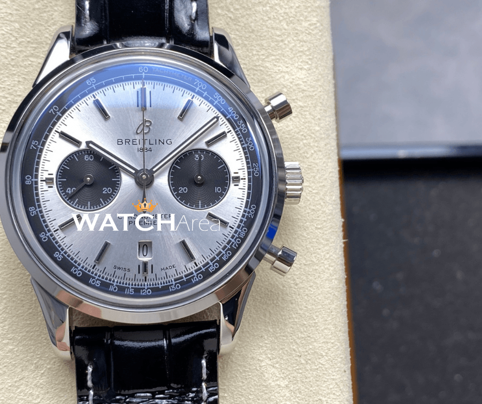 Breitling Chronometer Premier - Silver Dial - Black Leather Strap