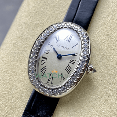 Cartier - Baignoire - White Dial - Diamond Bezel - Black Leather Strap 2