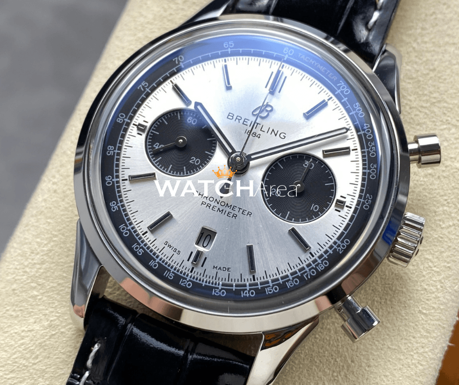 Breitling Chronometer Premier - Silver Dial - Black Leather Strap 2