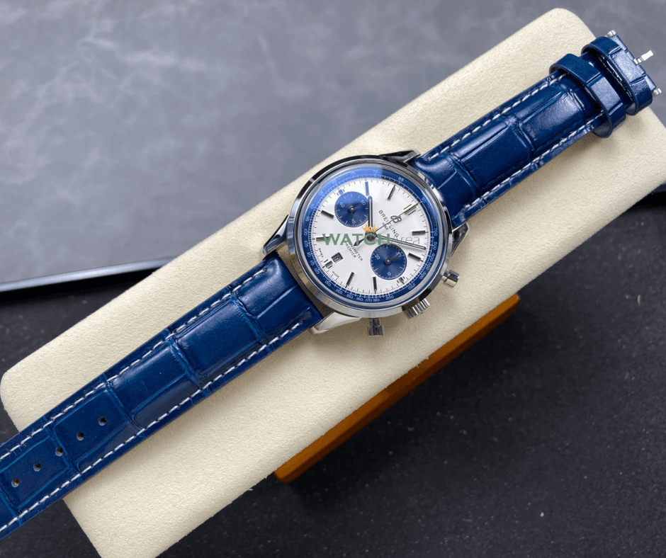 Breitling Chronometer Premier - White Dial - Blue Leather Strap 3