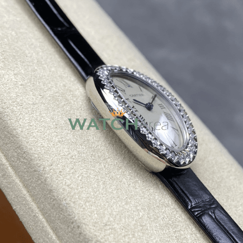 Cartier - Baignoire - White Dial - Diamond Bezel - Black Leather Strap 3